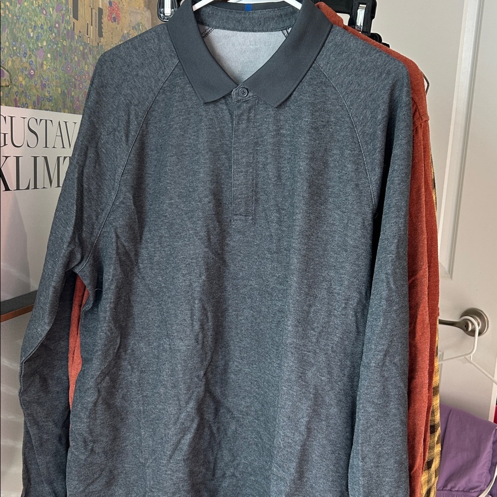 Perry Ellis Gray Polo Shirt with Quarter-Zip
